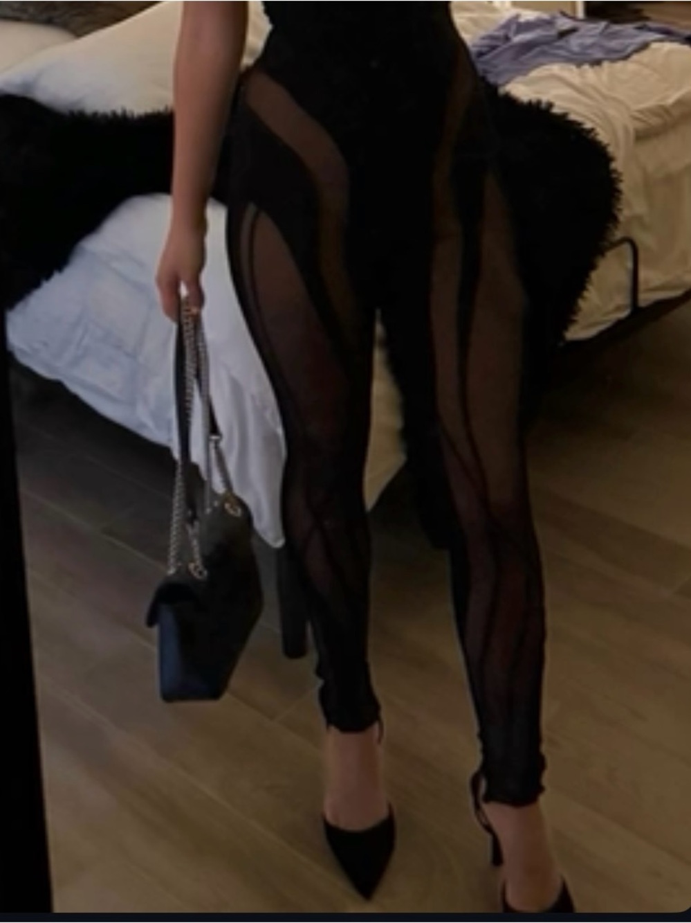 Sheer Mesh Panel High-Waist Leggings - Black